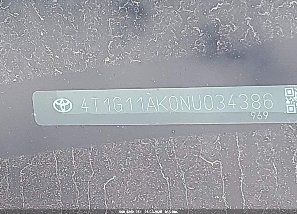 2022 TOYOTA CAMRY SE VIN: 4T1G11AK0NU034386