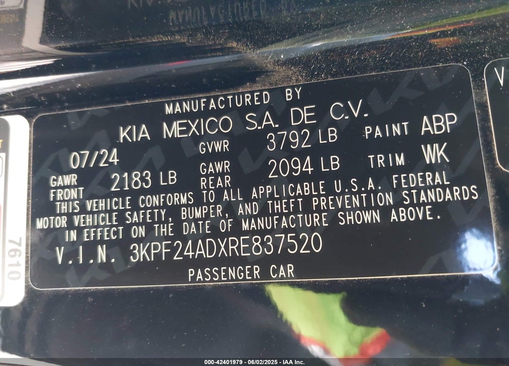 2024 KIA FORTE VIN: 3KPF24ADXRE837520