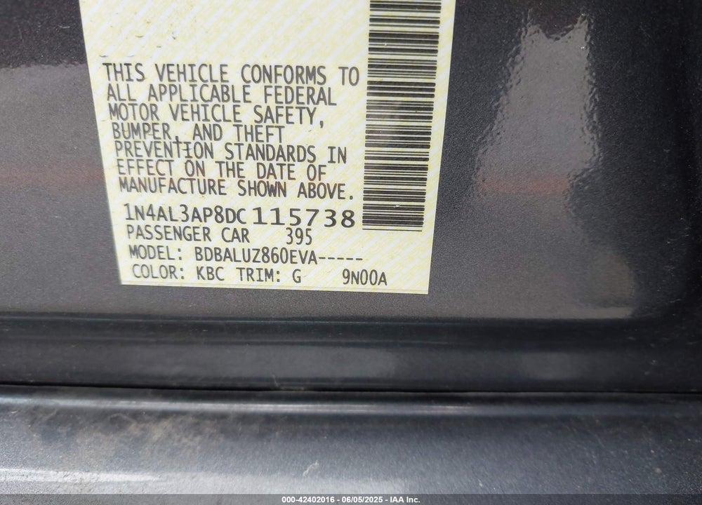 2013 NISSAN ALTIMA 2.5 SV VIN: 1N4AL3AP8DC115738