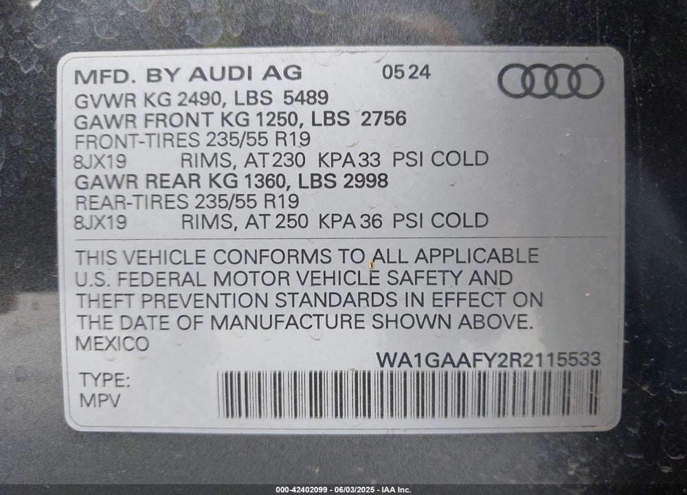 2024 AUDI Q5 VIN: WA1GAAFY2R2115533