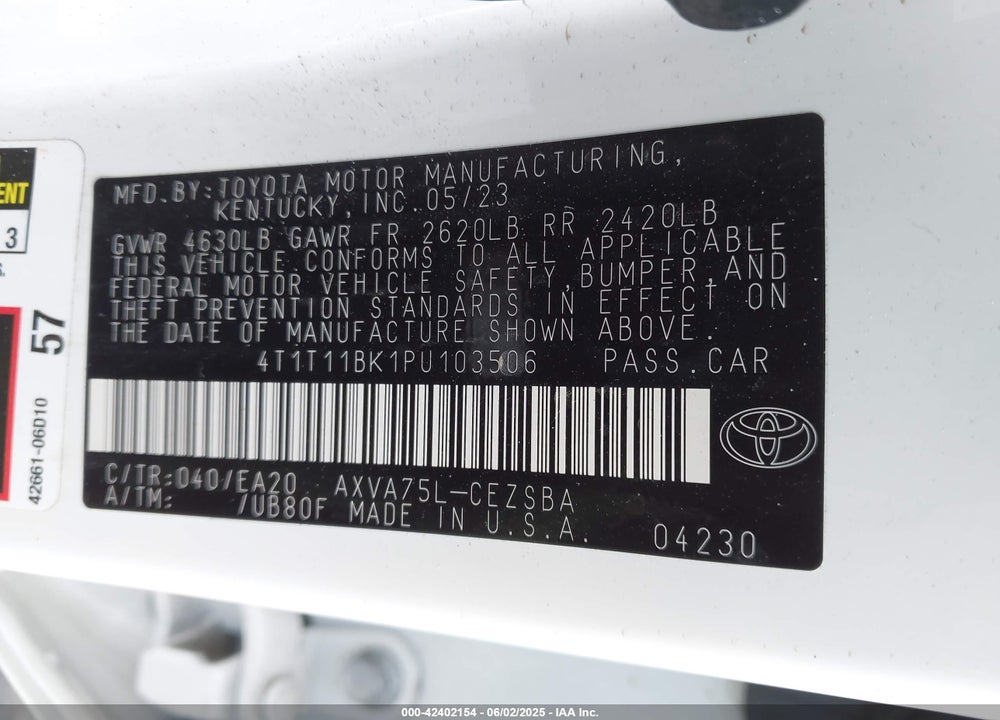 2023 TOYOTA CAMRY SE AWD VIN: 4T1T11BK1PU103506