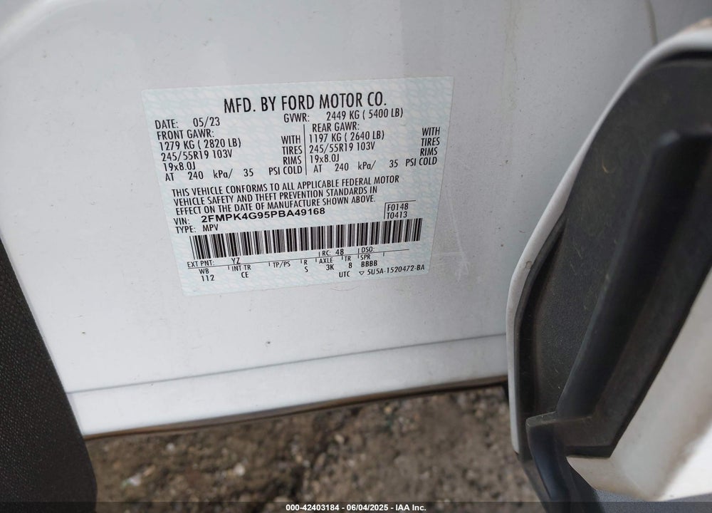 2023 FORD EDGE VIN: 2FMPK4G95PBA49168