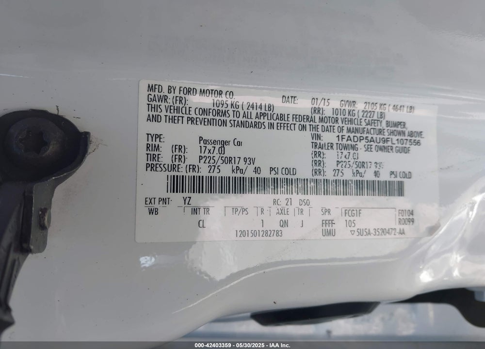 2015 FORD C-MAX HYBRID SE VIN: 1FADP5AU9FL107556