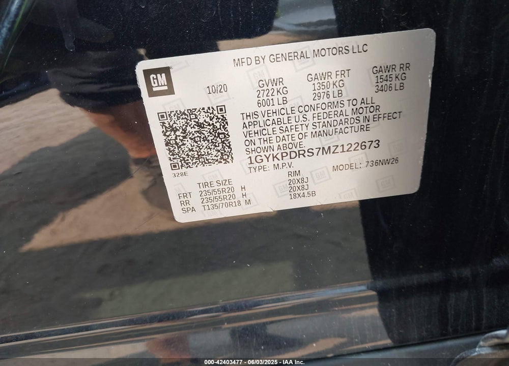 2021 CADILLAC XT6 VIN: 1GYKPDRS7MZ122673