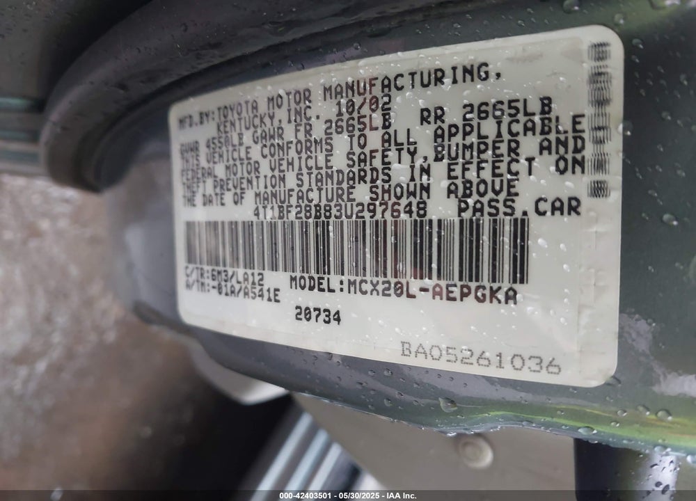 2003 TOYOTA AVALON XLS VIN: 4T1BF28B83U297648