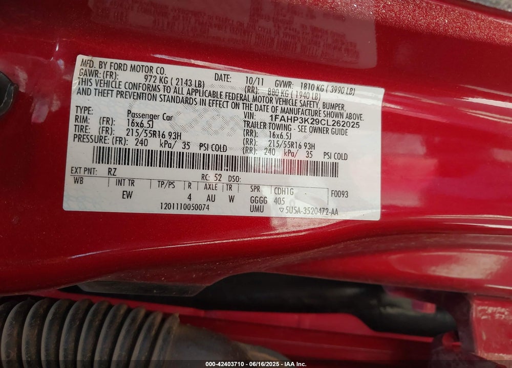 2012 FORD FOCUS SE VIN: 1FAHP3K29CL262025