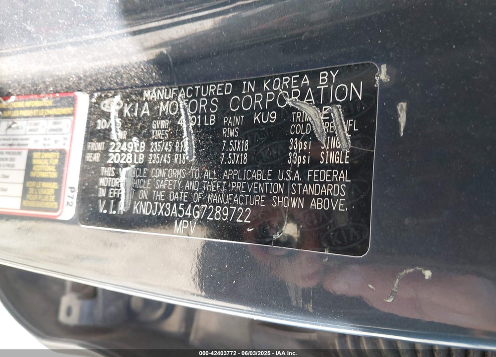 2016 KIA SOUL VIN: KNDJX3A54G7289722