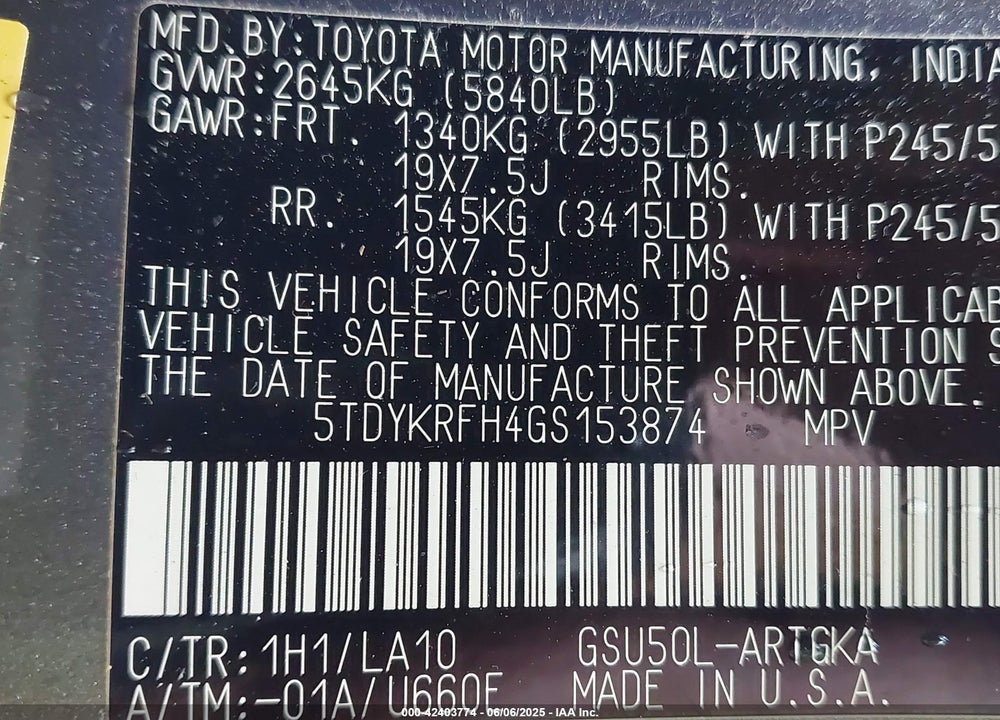 2016 TOYOTA HIGHLANDER VIN: 5TDYKRFH4GS153874