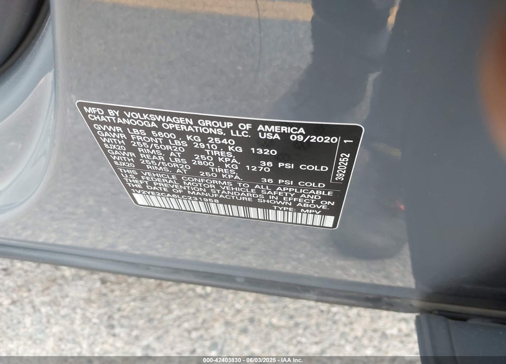 2020 VOLKSWAGEN ATLAS CROSS SPORT VIN: 1V2YE2CA6LC231958