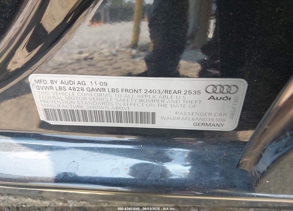 2010 AUDI A4 VIN: WAUDFAFL6AN036106