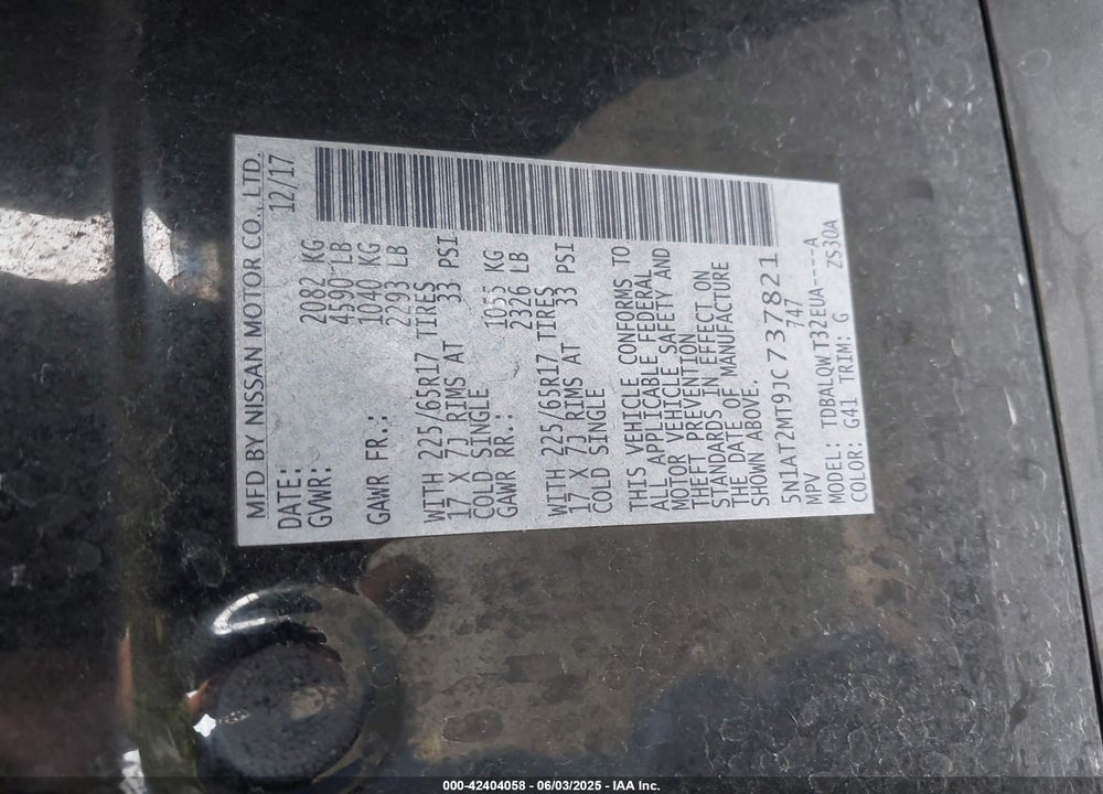 2018 NISSAN ROGUE SV VIN: 5N1AT2MT9JC737821