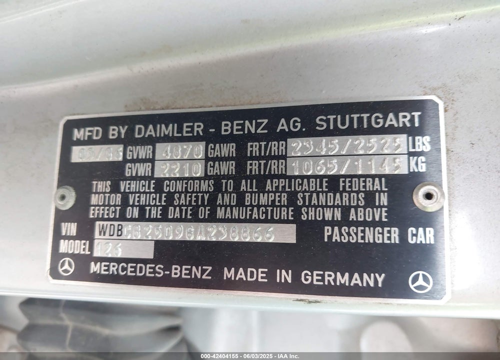 1986 MERCEDES-BENZ 300 SDL VIN: WDBCB25D9GA238866