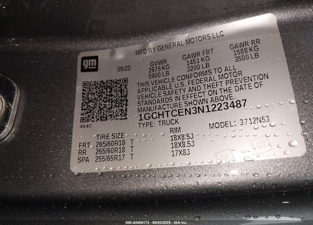 2022 CHEVROLET COLORADO 4WD LONG BOX LT VIN: 1GCHTCEN3N1223487