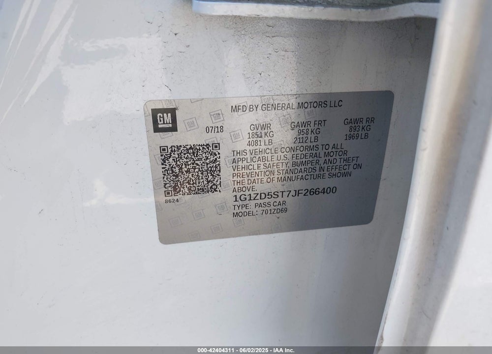 2018 CHEVROLET MALIBU VIN: 1G1ZD5ST7JF266400