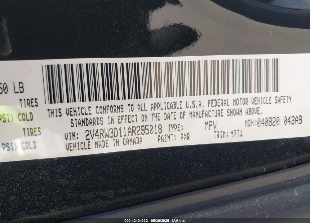 2010 VOLKSWAGEN ROUTAN SE VIN: 2V4RW3D11AR295018