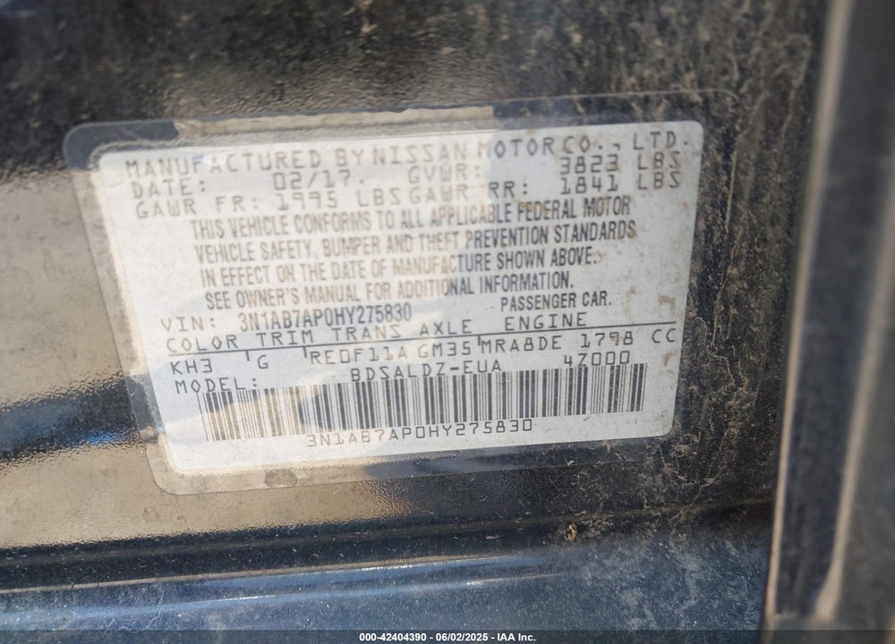 2017 NISSAN SENTRA VIN: 3N1AB7AP0HY275830