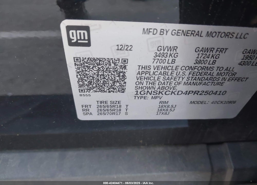 2023 CHEVROLET SUBURBAN VIN: 1GNSKCKD4PR250410