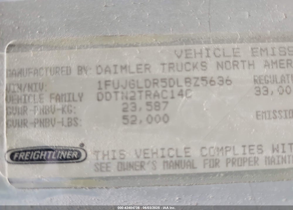 2013 FREIGHTLINER CASCADIA 125 VIN: 1FUJGLDR5DLBZ5636