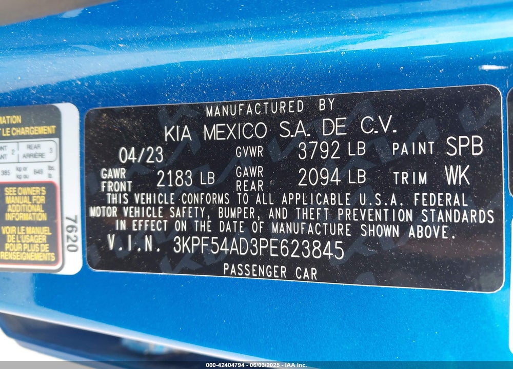 2023 KIA FORTE GT LINE VIN: 3KPF54AD3PE623845