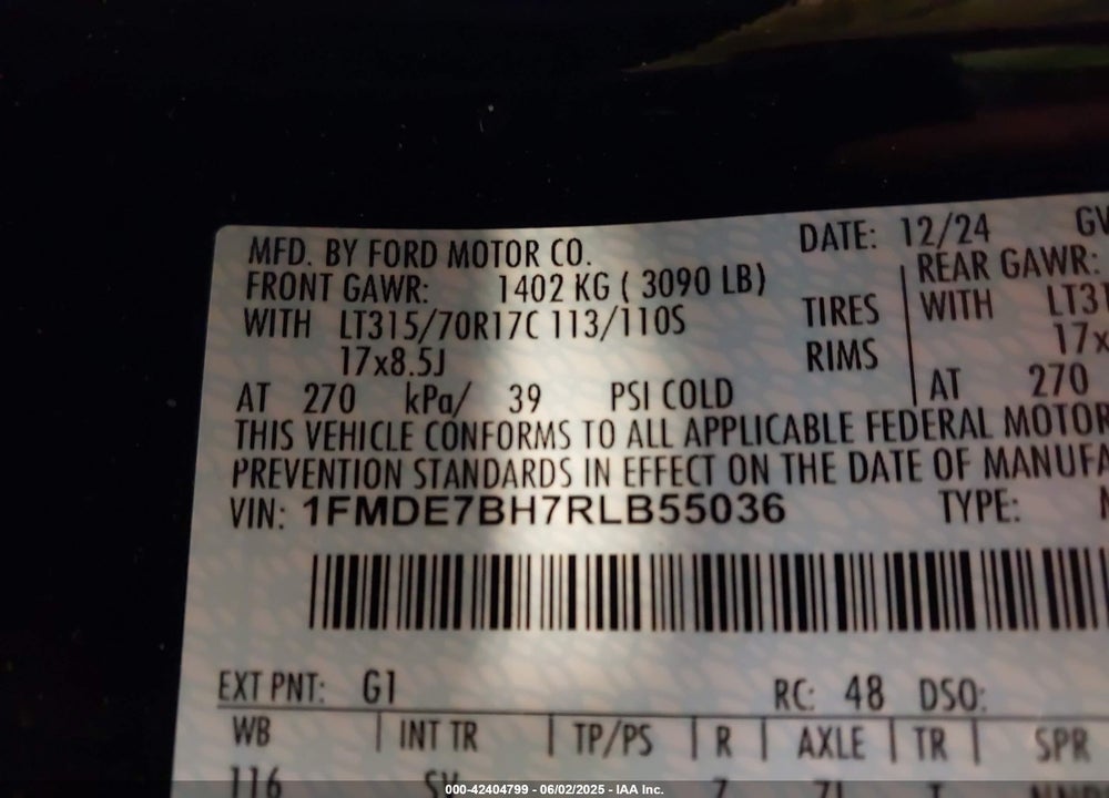 2024 FORD BRONCO BIG BEND VIN: 1FMDE7BH7RLB55036