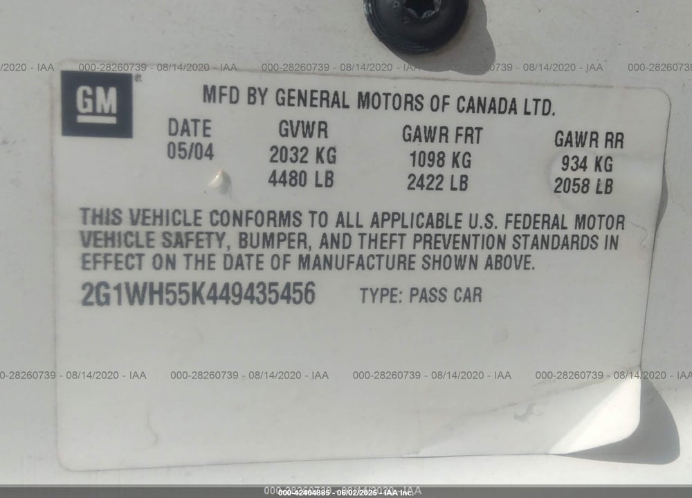2004 CHEVROLET IMPALA LS VIN: 2G1WH55K449435456