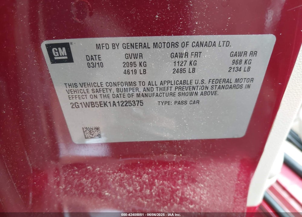 2010 CHEVROLET IMPALA LT VIN: 2G1WB5EK1A1225375