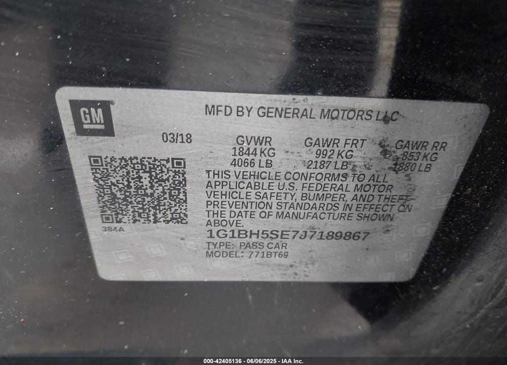 2018 CHEVROLET CRUZE VIN: 1G1BH5SE7J7189867