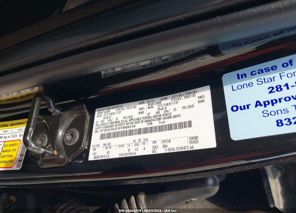 2015 FORD F-150 KING RANCH VIN: 1FTEW1EG1FFB69319