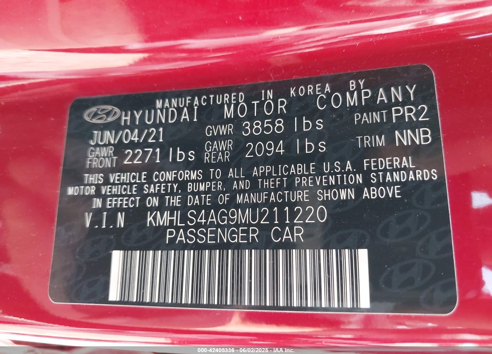 2021 HYUNDAI ELANTRA SEL VIN: KMHLS4AG9MU211220