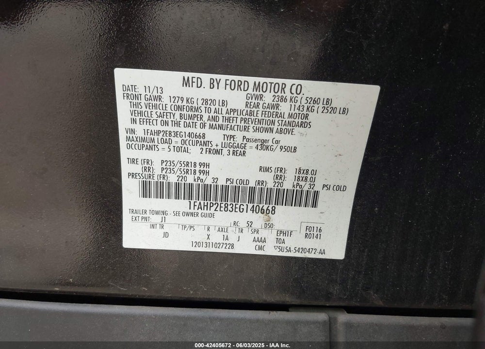 2014 FORD TAURUS VIN: 1FAHP2E83EG140668