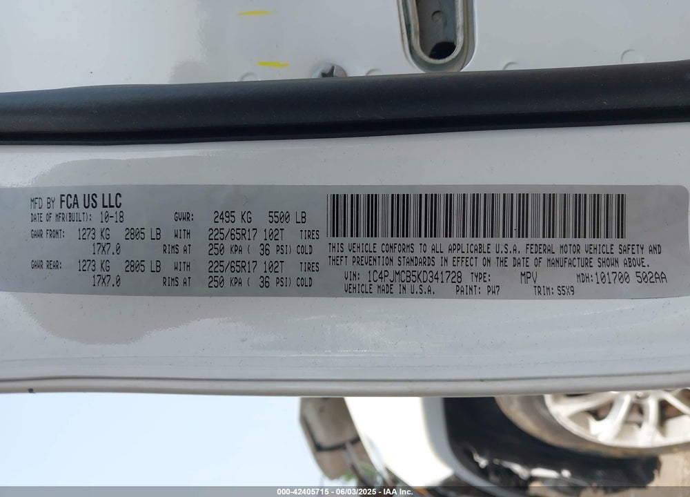 2019 JEEP CHEROKEE VIN: 1C4PJMCB5KD341728
