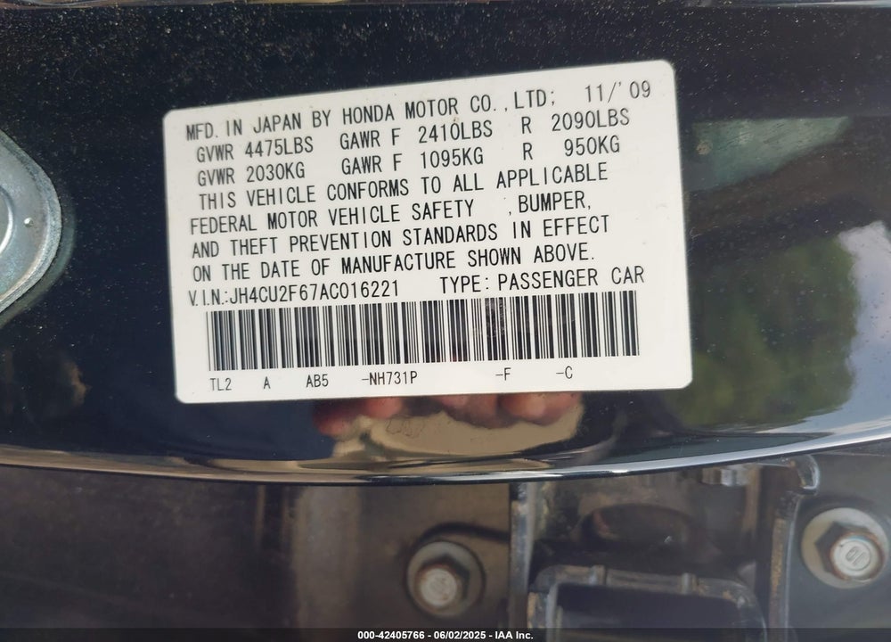 2010 ACURA TSX VIN: JH4CU2F67AC016221