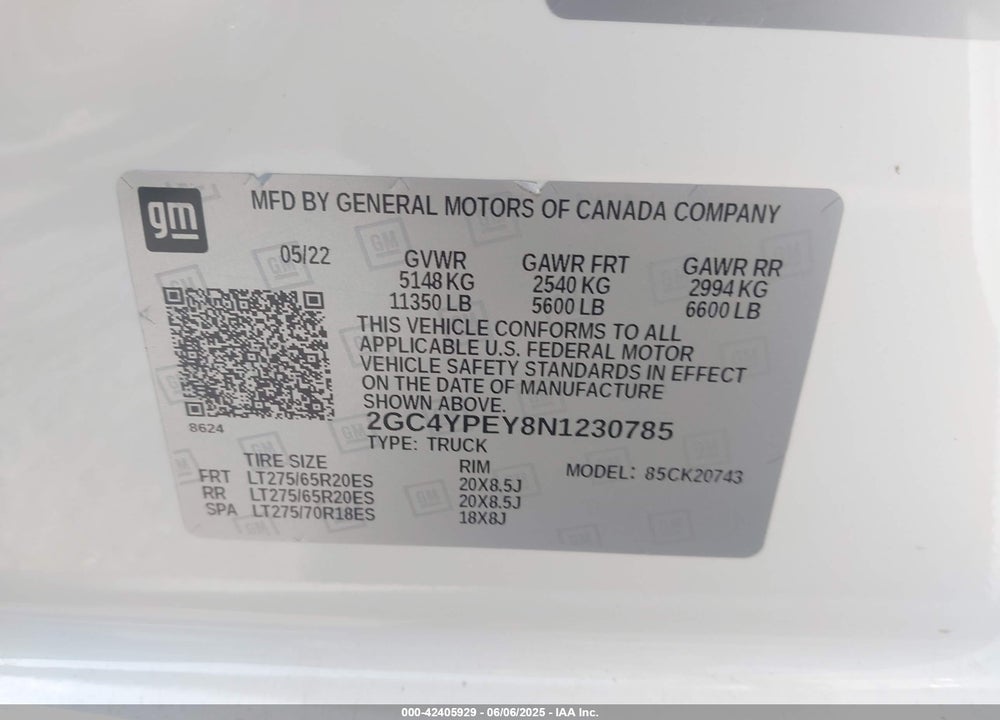 2022 CHEVROLET SILVERADO 2500HD 4WD STANDARD BED LTZ VIN: 2GC4YPEY8N1230785