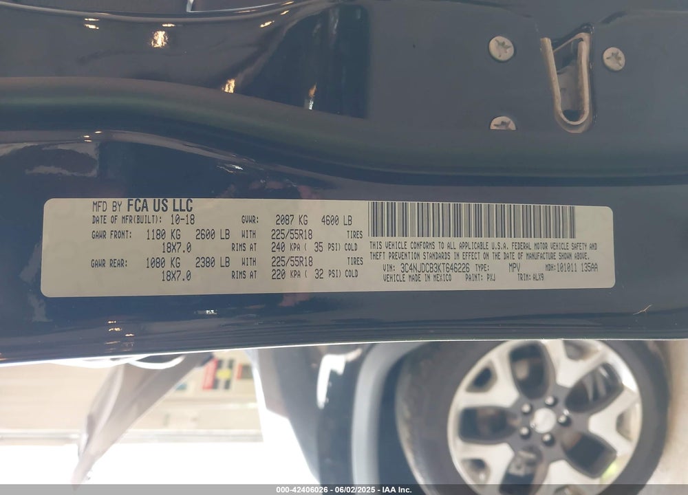2019 JEEP COMPASS VIN: 3C4NJDCB3KT646226