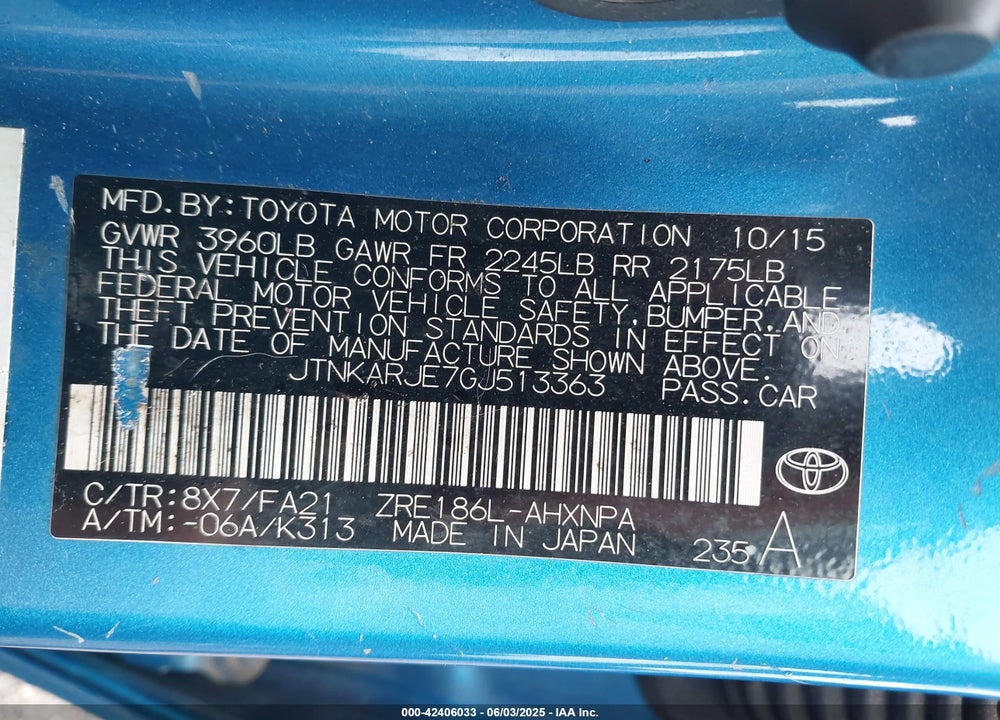 2016 SCION IM VIN: JTNKARJE7GJ513363