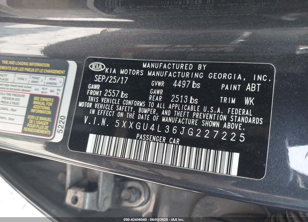 2018 KIA OPTIMA VIN: 5XXGU4L36JG227225