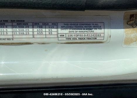 2023 KENWORTH T680 VIN: 1XKYDP9X9PJ243265