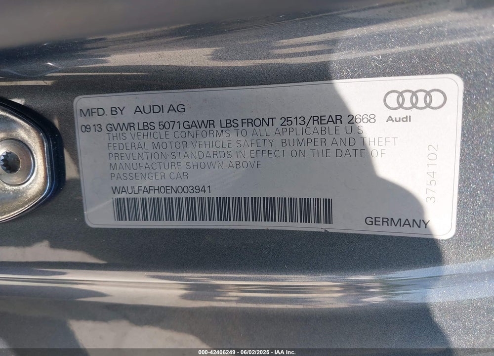 2014 AUDI A5 VIN: WAULFAFH0EN003941