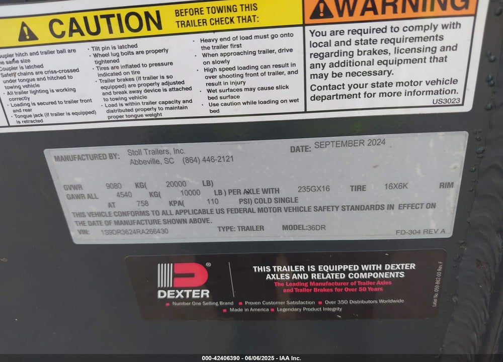2024 TRAILER STOLL FLATBED GOOSENECK VIN: 1S9DR3624RA266430