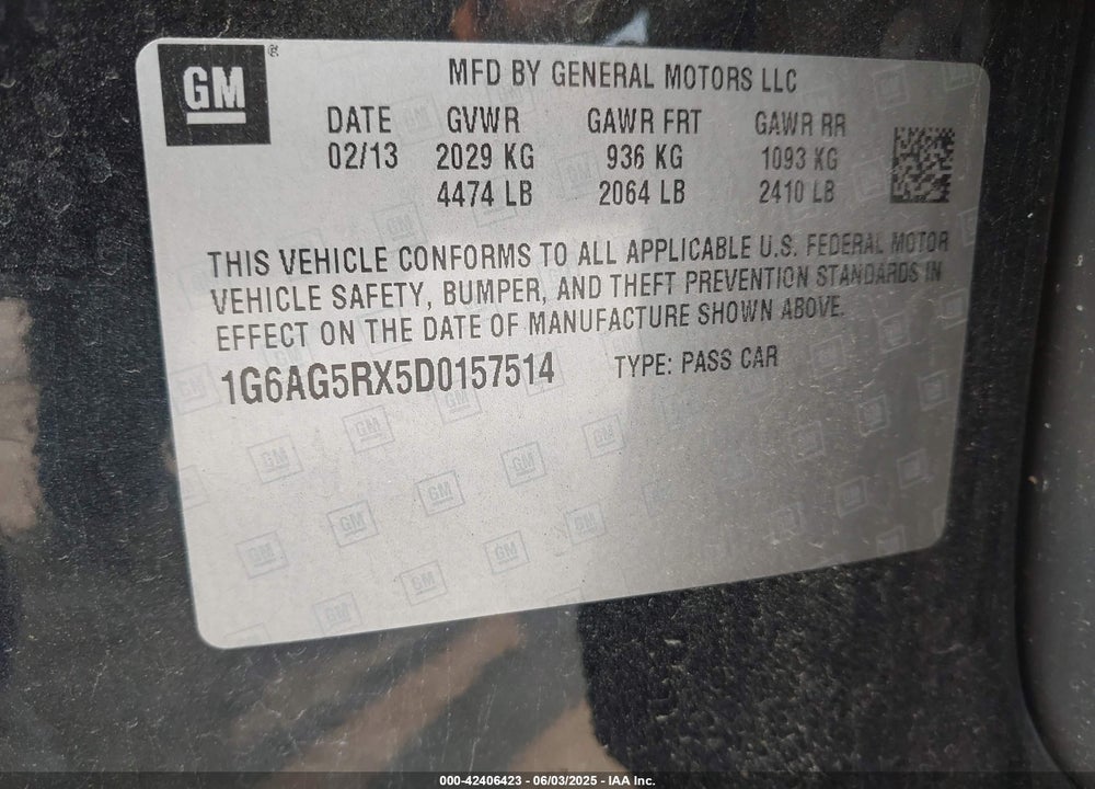2013 CADILLAC ATS STANDARD VIN: 1G6AG5RX5D0157514