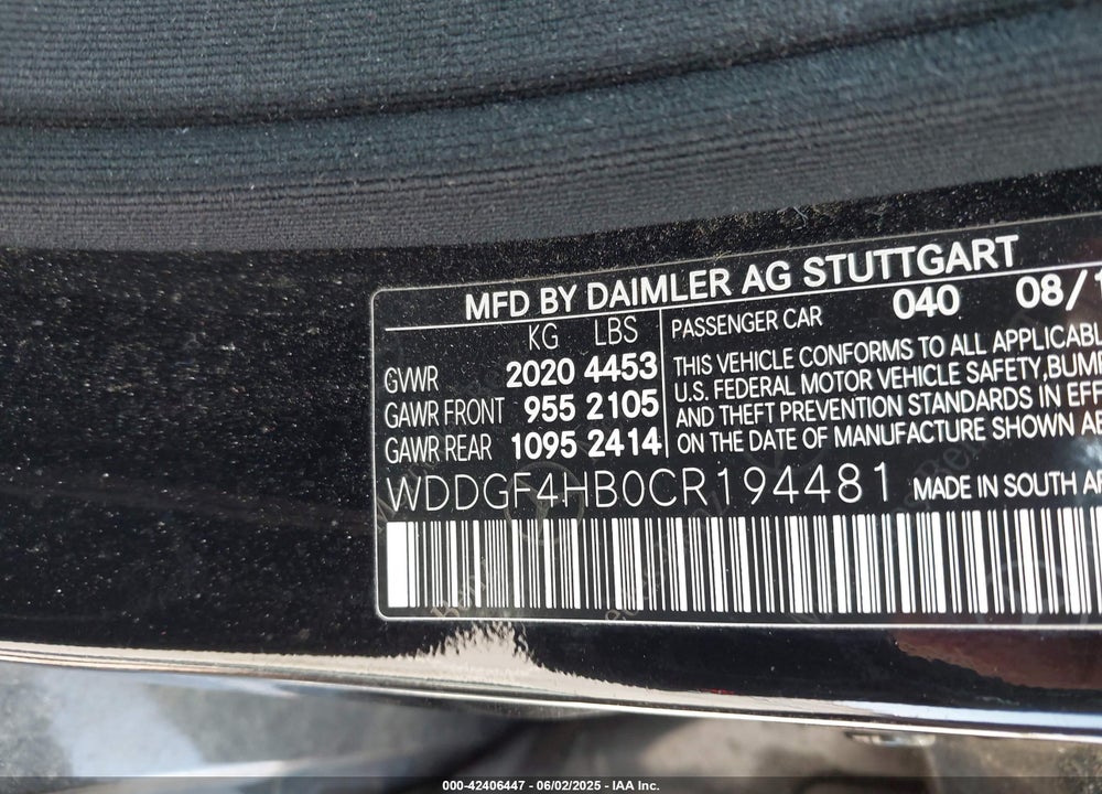 2012 MERCEDES-BENZ C 250 LUXURY/SPORT VIN: WDDGF4HB0CR194481