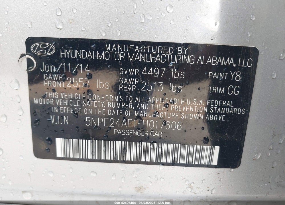 2015 HYUNDAI SONATA VIN: 5NPE24AF1FH017606