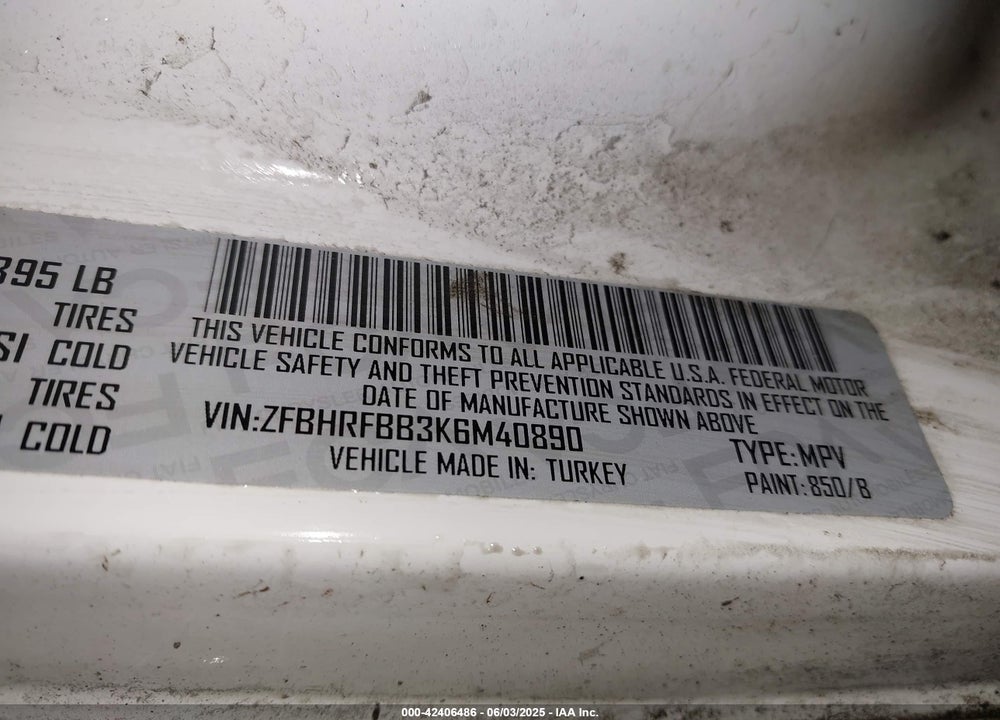 2019 RAM PROMASTER CITY SLT VIN: ZFBHRFBB3K6M40890