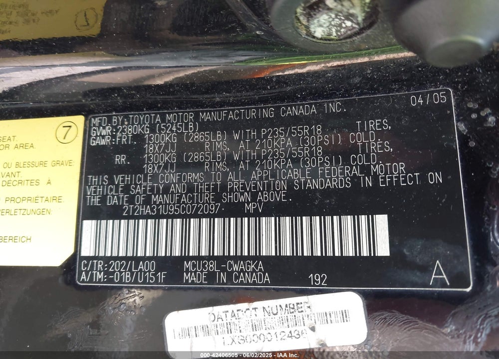 2005 LEXUS RX 330 VIN: 2T2HA31U95C072097