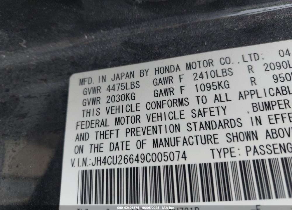 2009 ACURA TSX VIN: JH4CU26649C005074