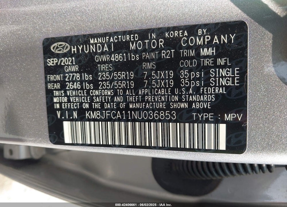 2022 HYUNDAI TUCSON HYBRID SEL CONVENIENCE VIN: KM8JFCA11NU036853