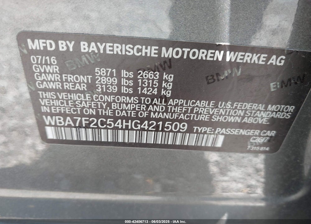 2017 BMW ALPINA B7 XDRIVE VIN: WBA7F2C54HG421509