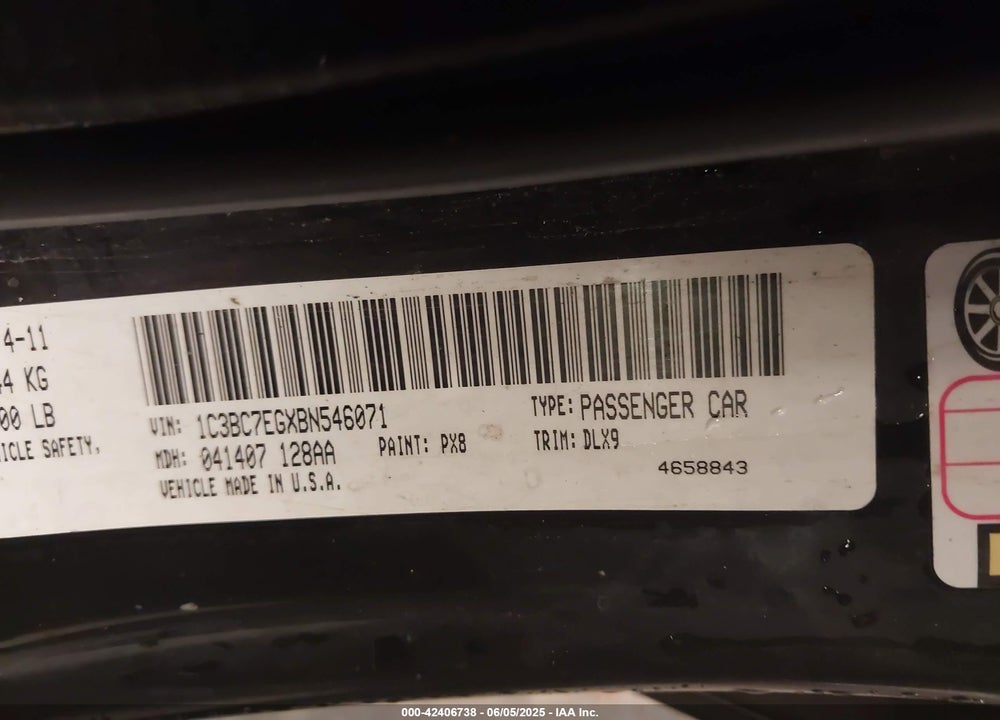2011 CHRYSLER 200 VIN: 1C3BC7EGXBN546071