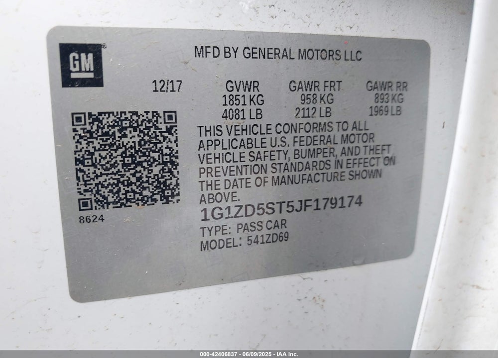 2018 CHEVROLET MALIBU LT VIN: 1G1ZD5ST5JF179174