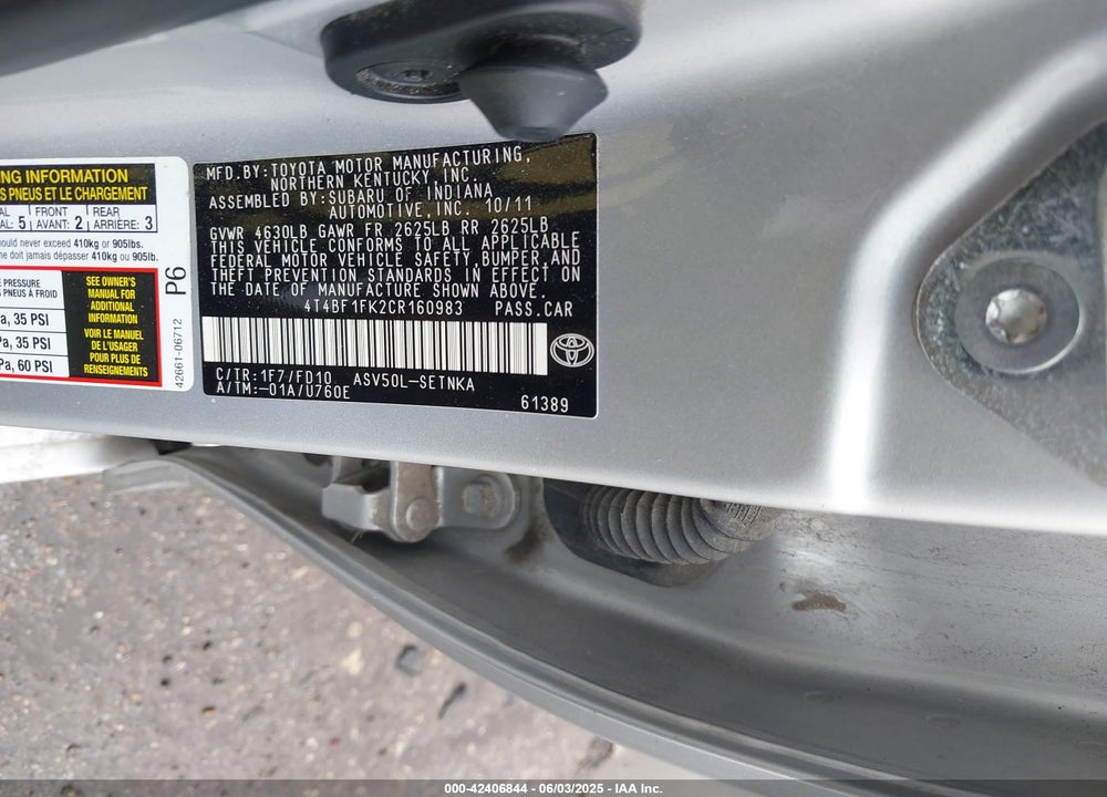 2012 TOYOTA CAMRY LE VIN: 4T4BF1FK2CR160983
